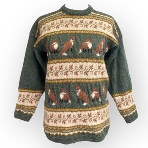Vintage English Country Fox wool sweater. Large. Women’s Vintage Crewneck foxes